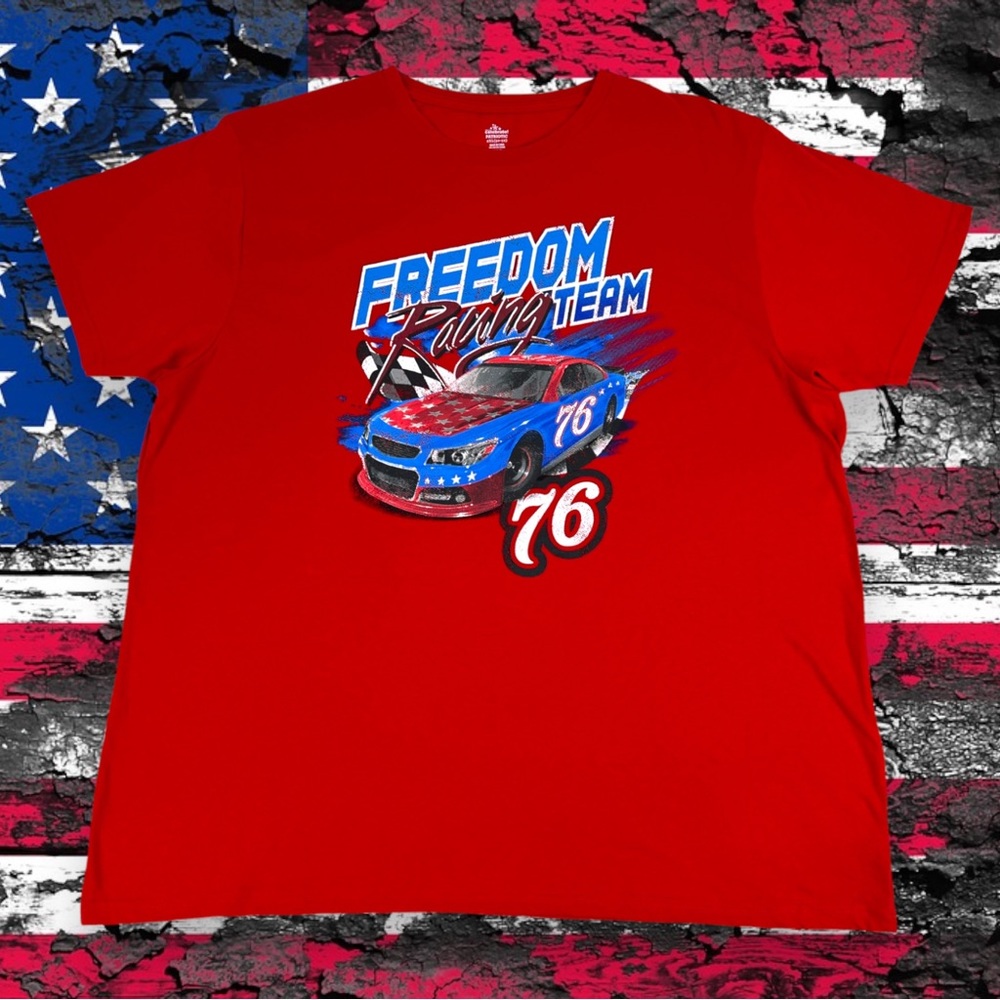 76 Patriotic USA Freedom Racing MEN'S 2XL Graphic T-Shirt America July 4th Red
